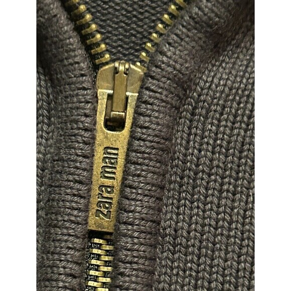 ZARA MAN Basic Sweater Jacket Men’s SZ XL Navy Blue Full Zip Cable Knit Cotton - Picture 9 of 16